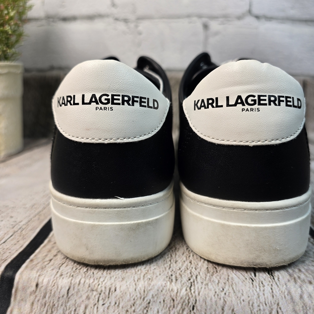 Karl Lagerfeld CYLIE LOW TOP SNEAKER FAUX BLACK LEATHER BOLD LOGO WOMENS 9.5 - Picture 8 of 12